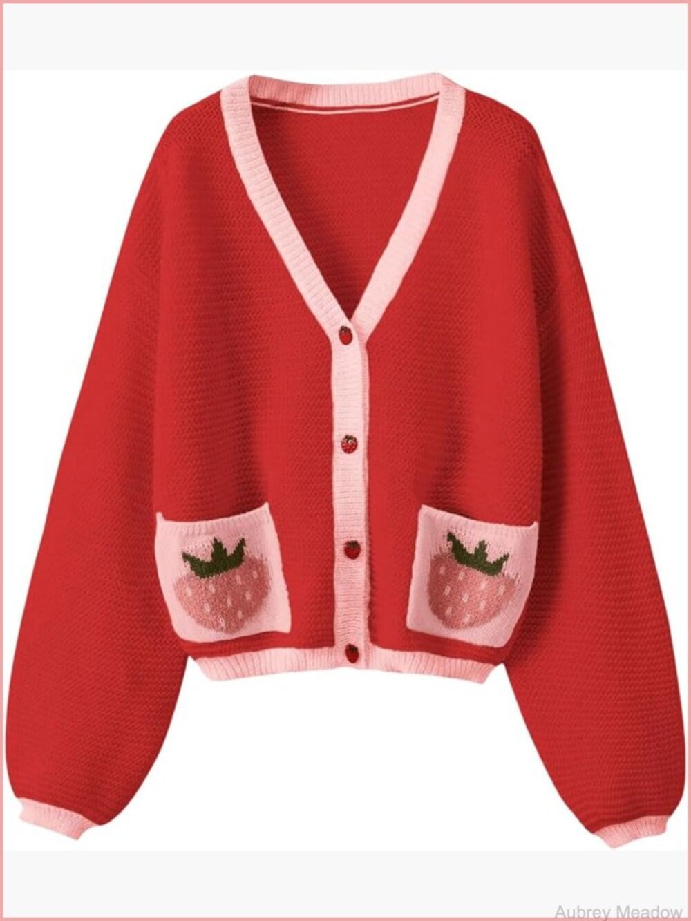 Kawaii Strawberry Pattern Cardigan Open Front Long Sleeve Fall Sweater